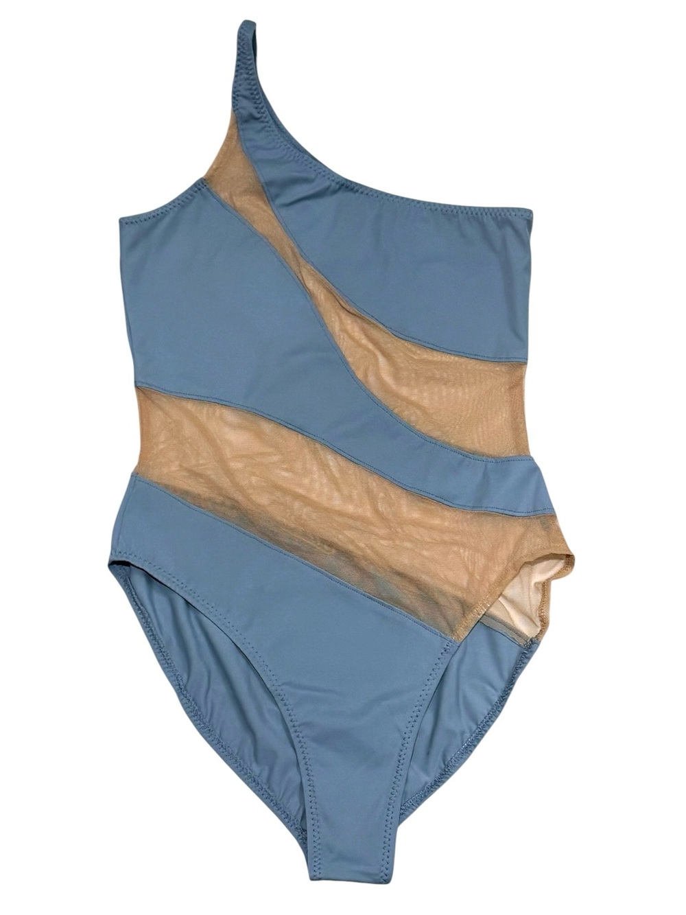 Norma Kamali Sz L Swimsuit Snake Mesh Mio One-Shoulder Greyish Blue One-Piece